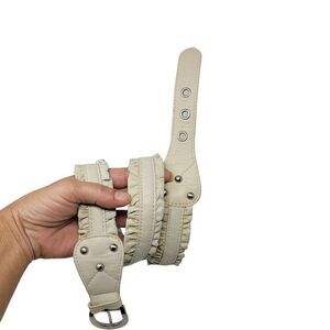 Vintage Coldwater Creek Leather Ruffle Boho‎ Belt M Off White Ivory Cottagecore